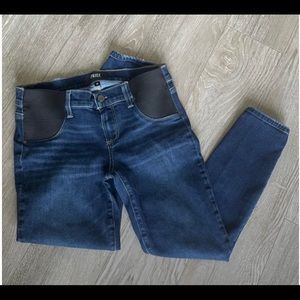 Paige Maternity Jeans with front stretch panel. Dark wash
